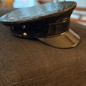 The Afiya Collections, Black Patent Snakeskin Cap.